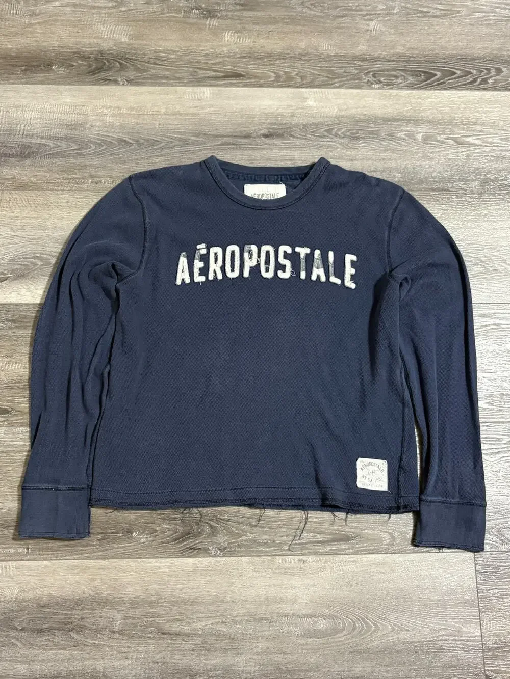 Vintage Aeropostale Spellout Navy Thermal Long Sleeve Y2K Retro - Men’s XL